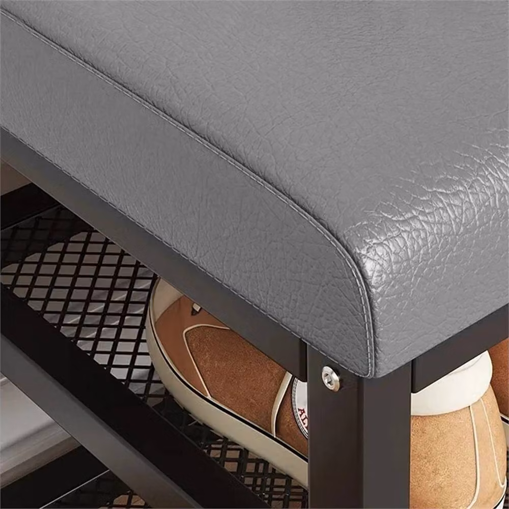 EONLION Grey Shoe Storage Cabinet Bench with Padded Synthetic Leather Cushion, W: 60 cm, D: 15 cm, H: 45 cm – 5