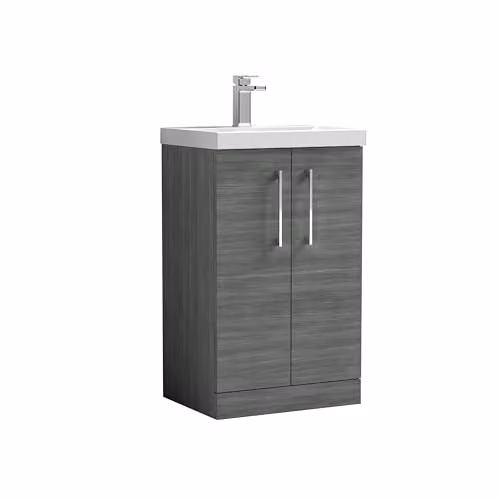 Balterley Floor Standing Bathroom Vanity Unit with Basin and Soft Close 2 Doors in Woodgrain Anthracite W/D/H: 51 x 39 x 84 cm – 1