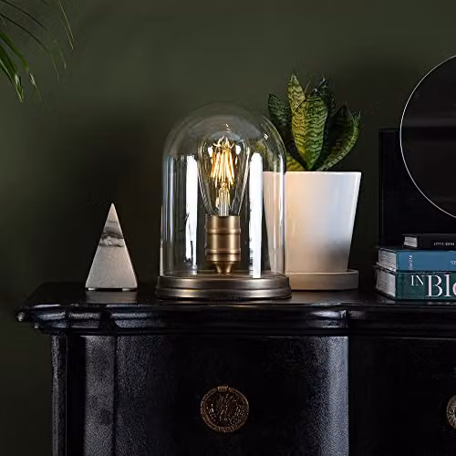 MiniSun Retro Industrial Table Lamp with Gold Brass Metal Base and Transparent Glass Dome – 3