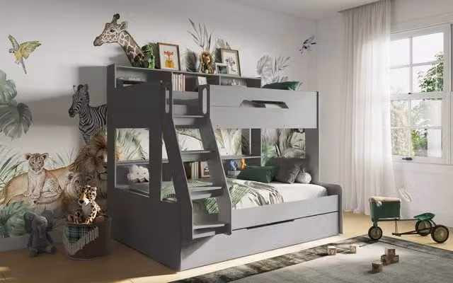 Flair Interstellar Triple Bunk Bed in Grey, Single Size, W/D/H: 190 x 90 x 159.8 cm – 1