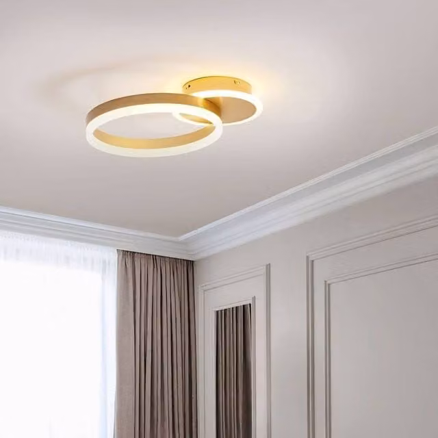 Wyld and Coco Gold LED Ring Ceiling Lamp, Modern Aluminium Circle with Warm White Light, Diameter: 22.86 cm