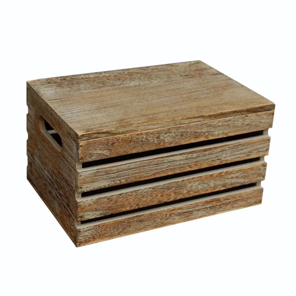 Red Hamper Small Oak Effect Wooden Slatted Open Top Storage Trough with Handles in Brown, W/D/H: 28.0 x 19.0 x 16.0 cm – 3