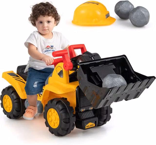 COSTWAY Yellow Childrens Ride On Pretend Play Sand Vehicle with Light and Sound