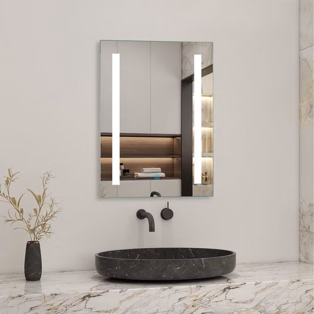AicaBathroom LED Illuminated Rectangular Bathroom Mirror with Demister Pad in White, W: 50 cm, H: 70 cm