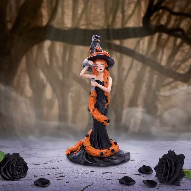 Nemesis Now Cinnamon Sugar and Spice Witch Figurine in Black and Orange, Height: 23.5 cm