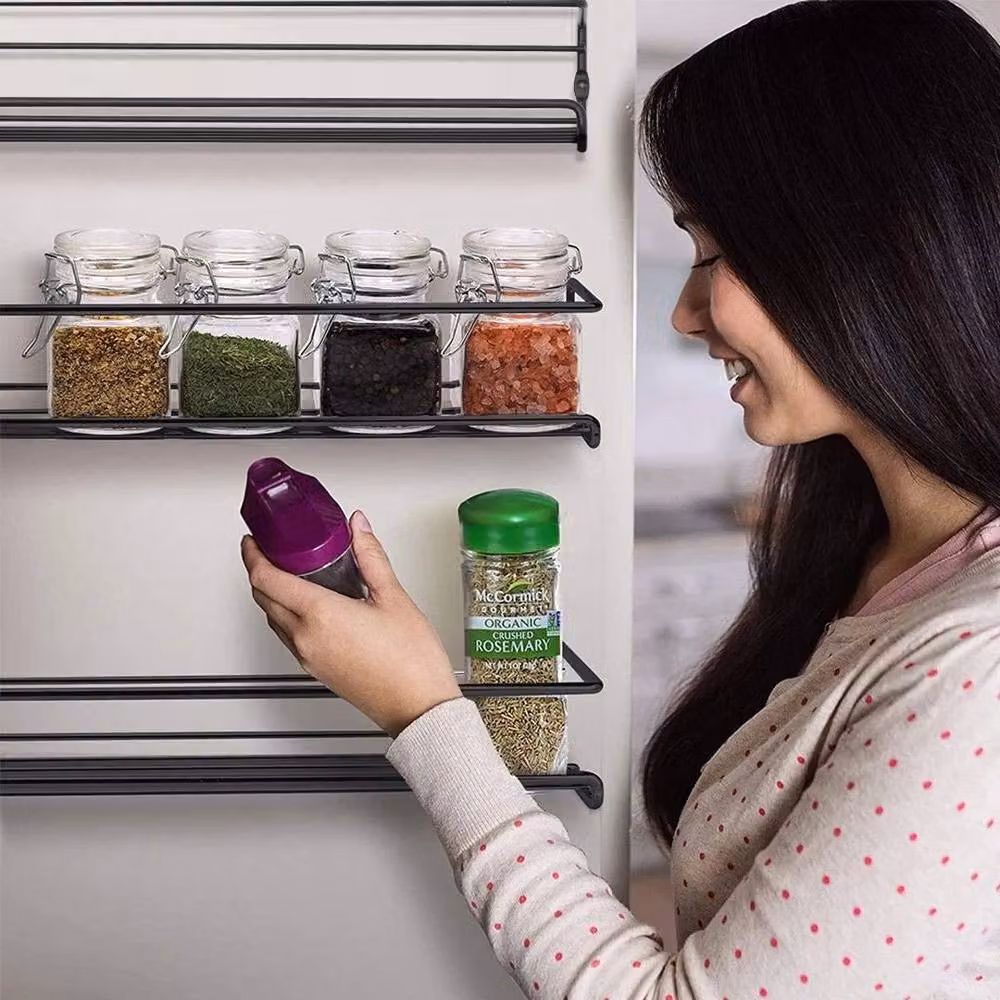 PAWNORA 2 Pack Black Metal Wall Mounted Spice Rack for Kitchen Cupboards – 6