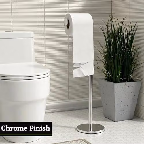Orsina Luxe Silver Metal Freestanding Toilet Roll Holder with Hinged Arm and Spare Roll Holder, W/D/H: 19 x 35 x 24 cm – 3