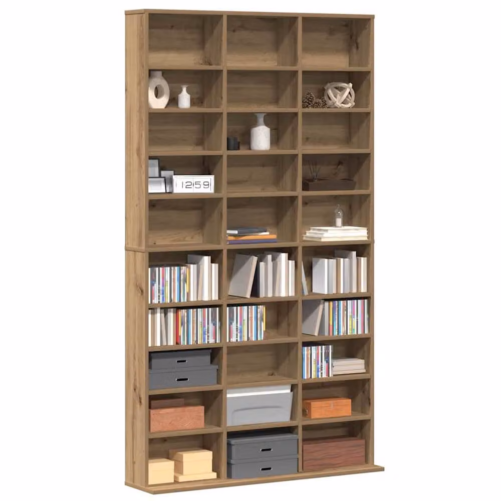 Berkfield Home CD Cabinet in Artisan Oak and Beige, W/D/H: 101 x 23 x 177.5 cm – 3