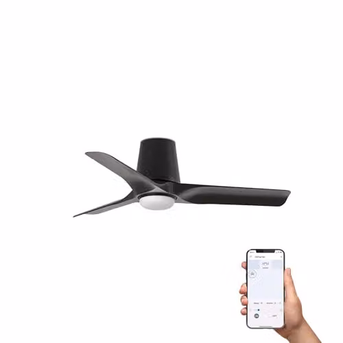 Netlighting Hey Tube Small 3 Blade Ceiling Fan in Black with Tuya Smart System and CCT Lighting