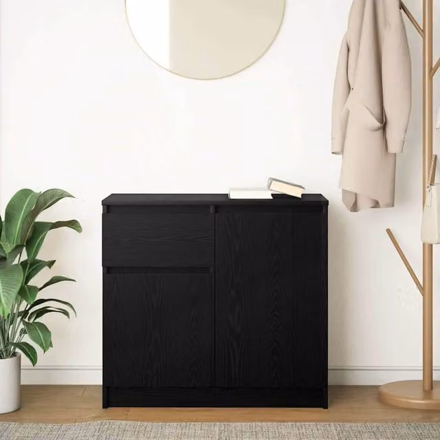 Berkfield Home Black Oak Sideboard with Drawer, W/D/H: 71 x 35 x 65 cm – 1