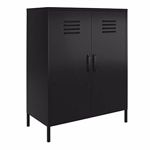 Dorel Home Mission District Storage Cabinet in Black with 2 Hinged Doors, W/D/H: 80 x 40 x 102 cm – 1