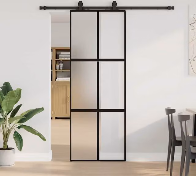 Berkfield Home Modern Black Sliding Glass Door with Hardware Set, W: 76 cm, H: 205 cm – 1