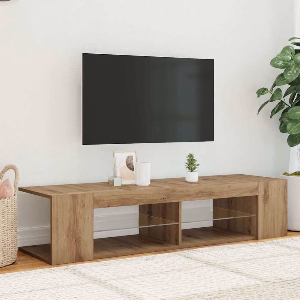 Berkfield Home Modern TV Cabinet with LED Lights in Artisan Oak, W/D/H: 135 x 39 x 30 cm – 3