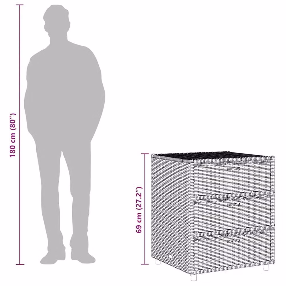 Berkfield Home Garden Storage Cabinet in Brown Poly Rattan and Steel, W/D/H: 55 x 59 x 69 cm – 6