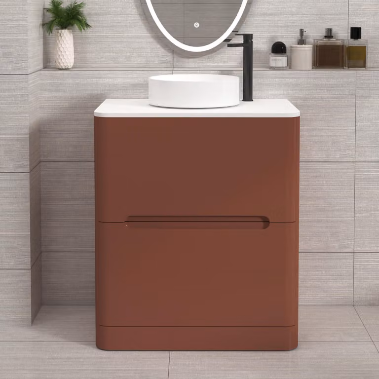 Royal Bathrooms Venice 700mm Terracotta Clay Floor Standing Vanity Unit with 2 Drawers and White Worktop with Art Basin