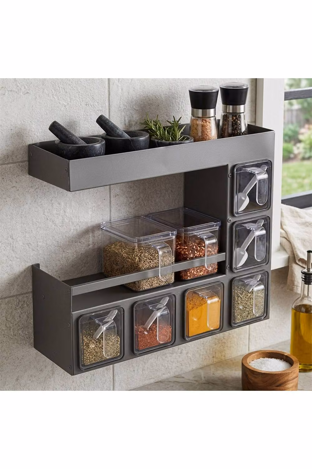 Living and Home 3-Tier Wall-Mounted Metal Kitchen Spice Rack with 6 Compartments in Grey – 2