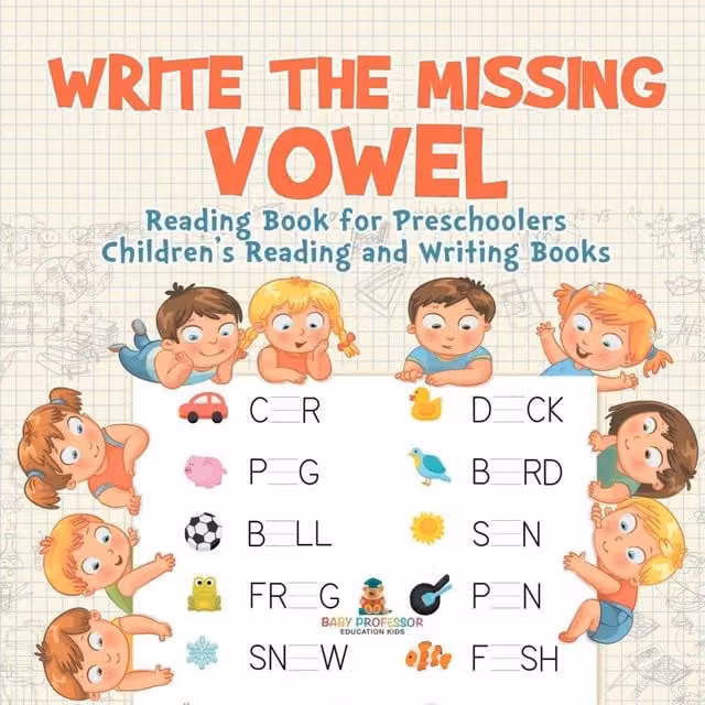 Baby Professor Write the Missing Vowel Reading Book for Preschoolers in White and Multicolour