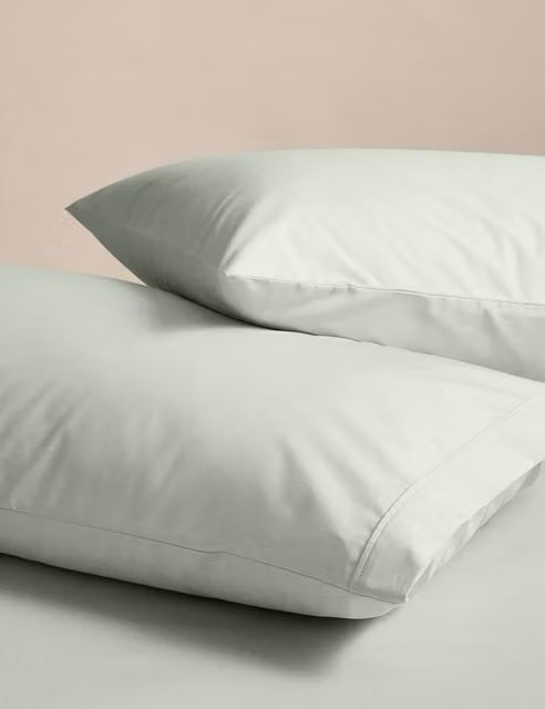 M&S 2 Pack Egyptian Cotton 230 Thread Count King Size Percale Pillowcases in Green