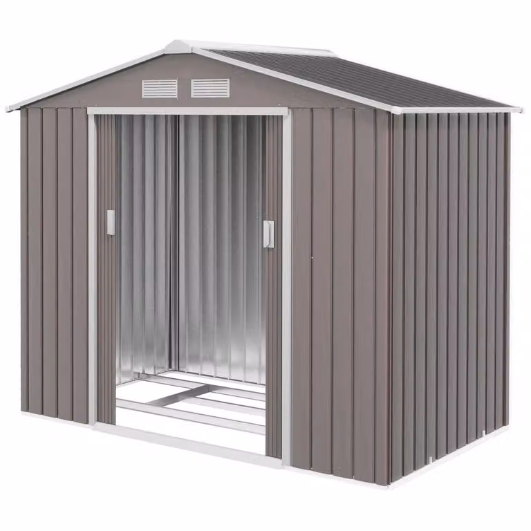 Rolipo Polypropylene Garden Shed with Air Vents, Steel Grey, W/D/H: 213.36 x 121.92 x 185 cm