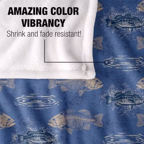 JQ Licensing Bass To The Bone Fishing Pattern Super Soft Fleece Throw Blanket, Multicolour, W/D/H: 91 x 147 cm – 3
