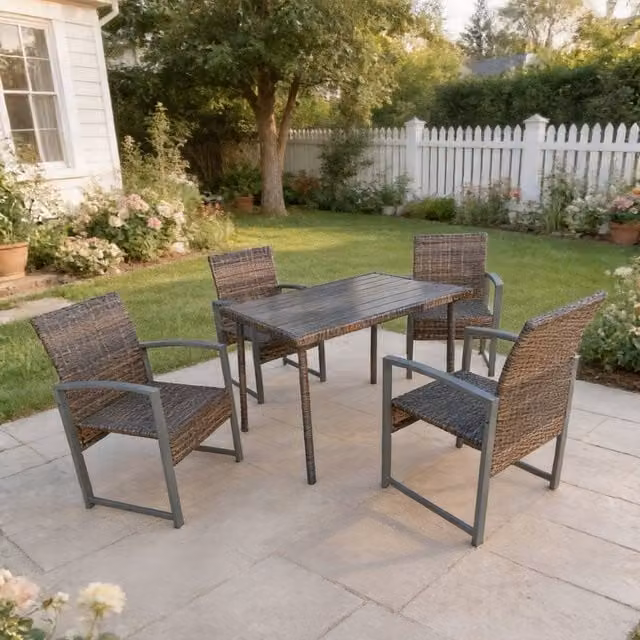 FURNITURE ONE 4 Seater Patio Dining Set in Brown with W/D/H: 120 x 84 x 72 cm Rectangular Table