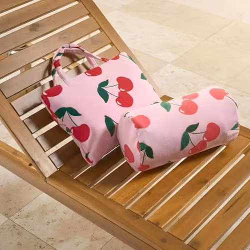 OHS Inflatable Bolster Pillow with Soft Microfibre Cover, Pink and Multicolour, W/D/H: 36 x 16 x 16 cm – 2
