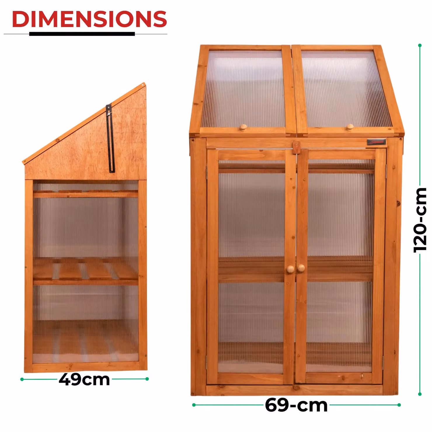 Samuel Alexander Brown Wooden Mini Greenhouse Cold Frame with Polycarbonate Shelving, H120 x W69 x D49 cm – 5