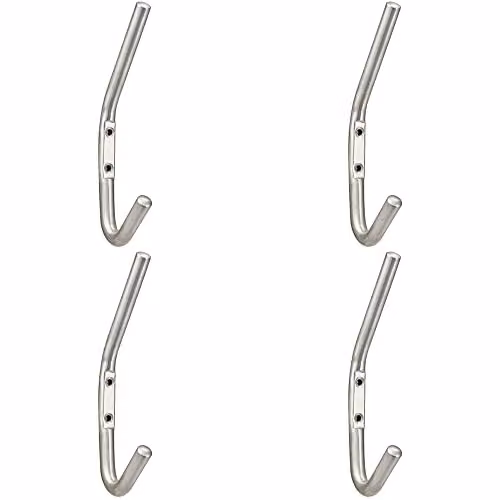 Loops 4 Pack Slimline One Piece Wall Mounted Hat and Coat Hook in Satin Stainless Steel, 5.9 cm Projection