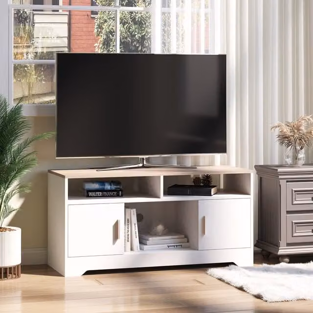 HOMCOM Modern White TV Stand Storage Unit with Cabinets and Shelves, W: 106.68 cm
