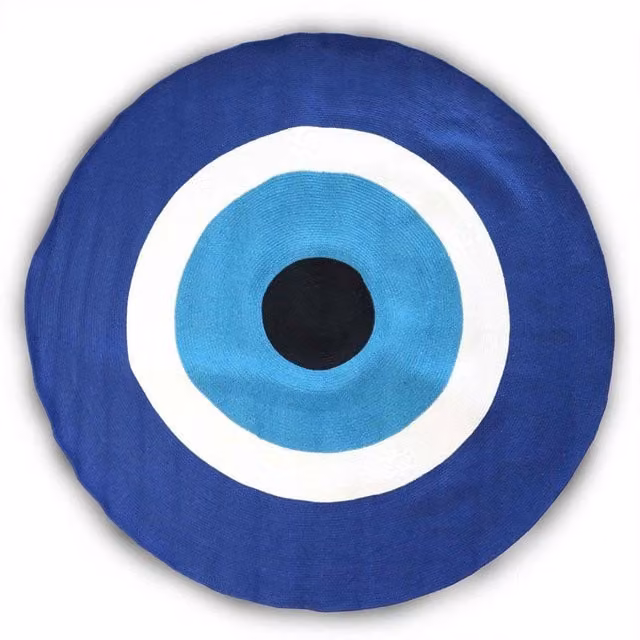 Serenityy Blue Multicolour Cotton Rope Evil Eye Woven Round Rug, Diameter: 150 cm – 1