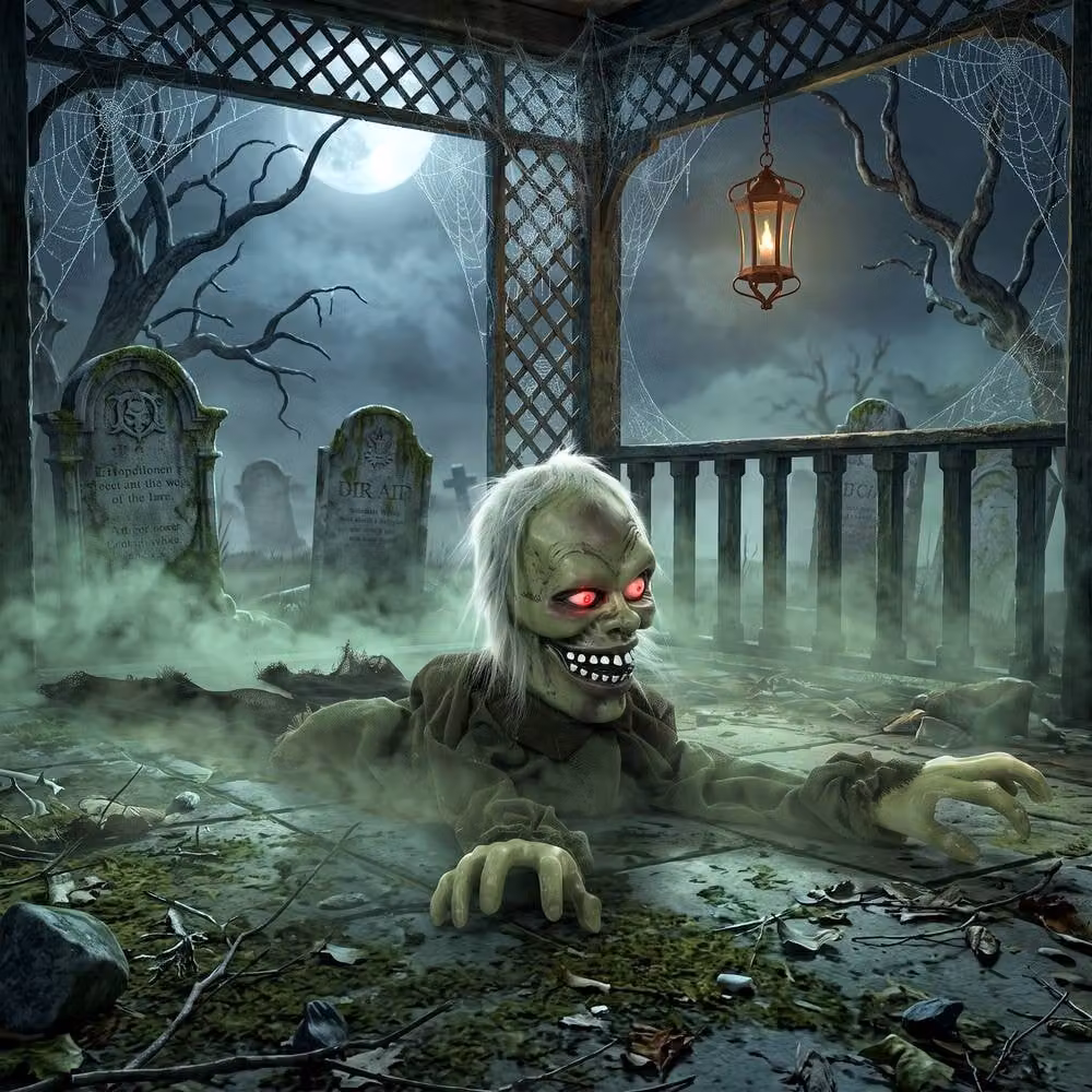 HOMCOM Animatronic Crawling Zombie with Light-Up Eyes and Creepy Sound in Grey, Black, Red and Multicolour – 2