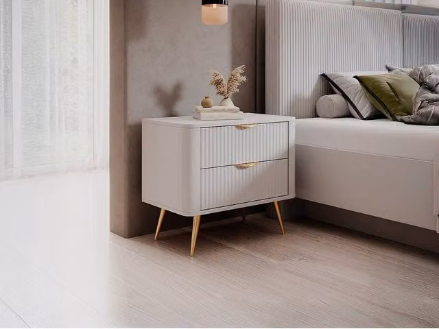 Vente-unique Elonaria Set of 2 Bedside Tables with 2 Drawers in White and Gold