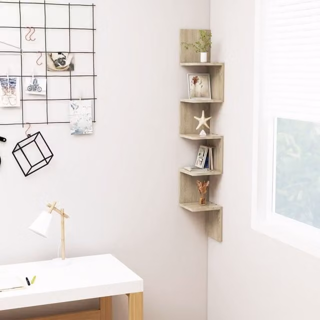 Berkfield Home Wall Mounted Corner Shelf in Sonoma Oak, Brown, W/D/H: 20 x 20 x 127.5 cm