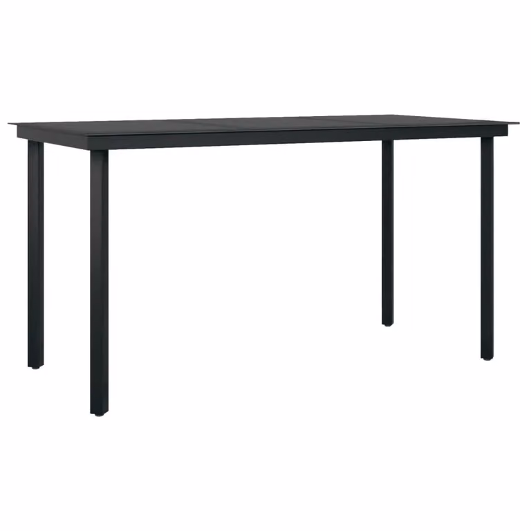 Berkfield Home Garden Dining Table in Black Steel and Glass, W/D/H: 140 x 70 x 74 cm