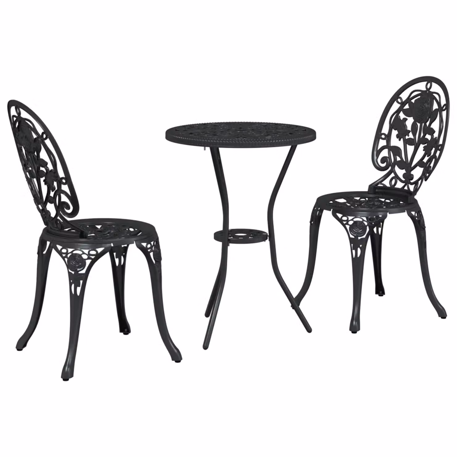 Berkfield Home 3 Piece Classic Garden Bistro Set in Matt Black Cast Aluminium – 2