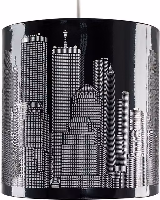 ValueLights Modern Gloss Black New York Skyline Cylinder Ceiling Pendant Shade - Black