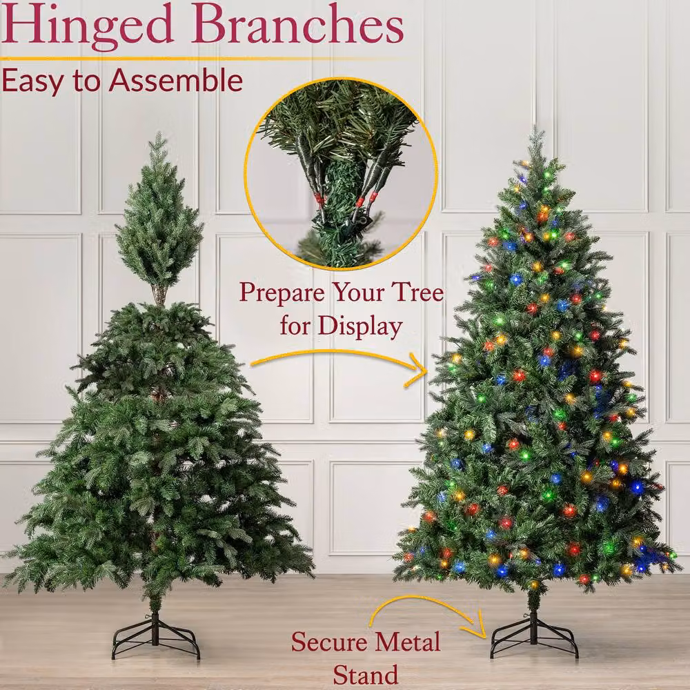 Christow Pre-Lit Fraser Fir Christmas Tree with RGB LED Colour Switch Timer in Green, Height: 8ft – 4