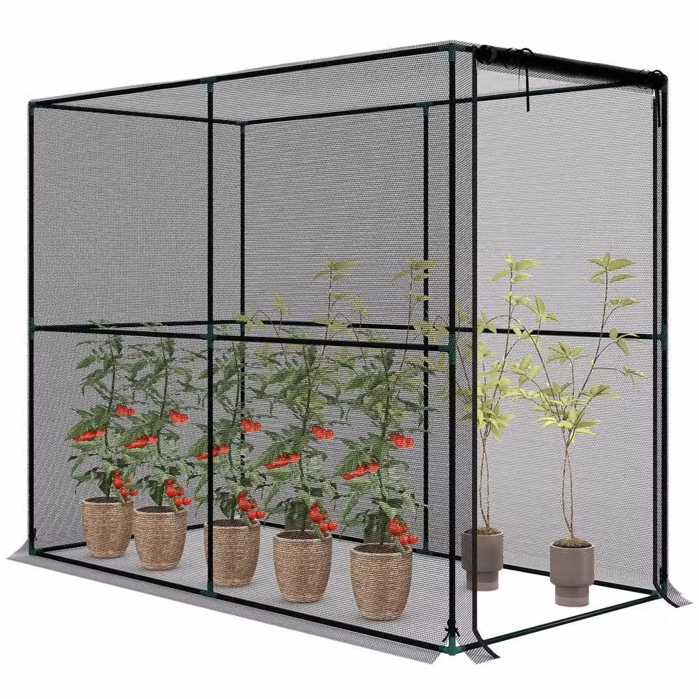 OUTSUNNY Black Steel Fruit Cage Bird Netting Plant Protection Tent for Vegetable Gardens, W: 200 cm, D: 160 cm, H: 80 cm – 2