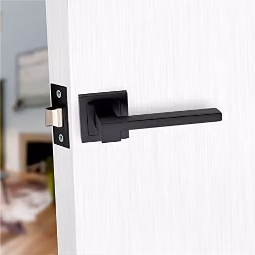 Golden Grace Zeta Lever Latch Door Handles with Square Rose, Matt Black Bathroom Pack – 2