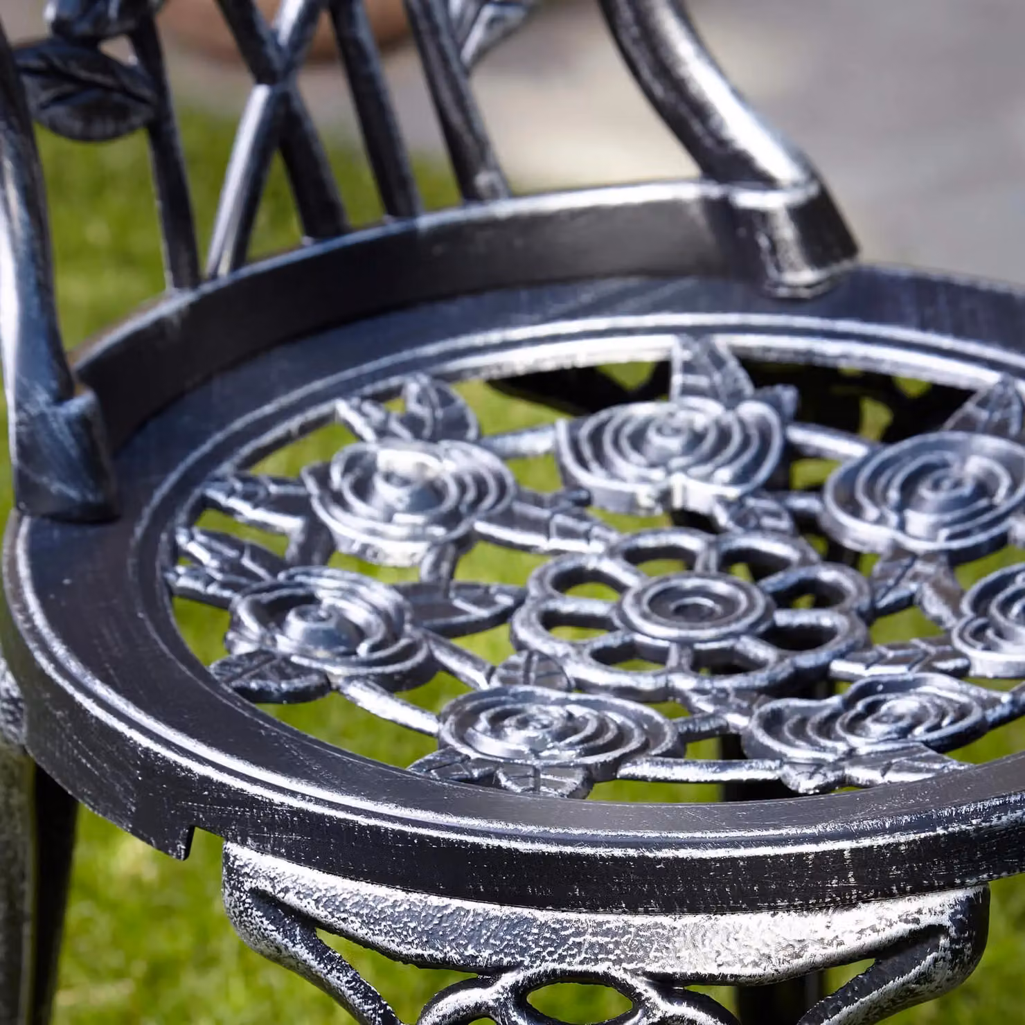 Home Source Bistro Set Outdoor Patio Garden Round Table and 2 Chairs with Metal Frame in Matt Dark Grey – 2