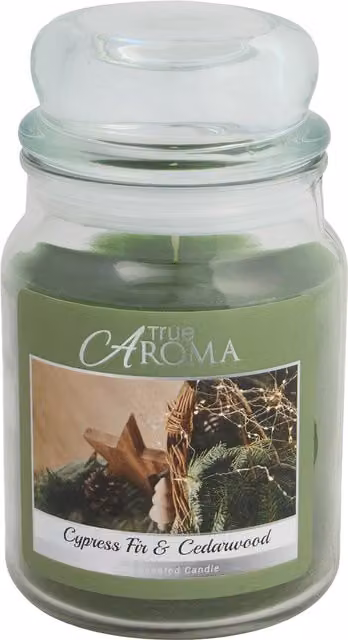 True Aroma Scented Large Mason Jar Candle in Cypress Fir and Cedarwood with Green Woody Notes