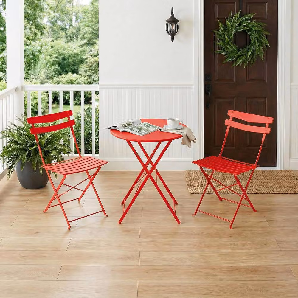 London Boutique Red 3-Piece Metal Bistro Set with Round Table and 2 Chairs for Garden, Terrace or Kitchen – 5