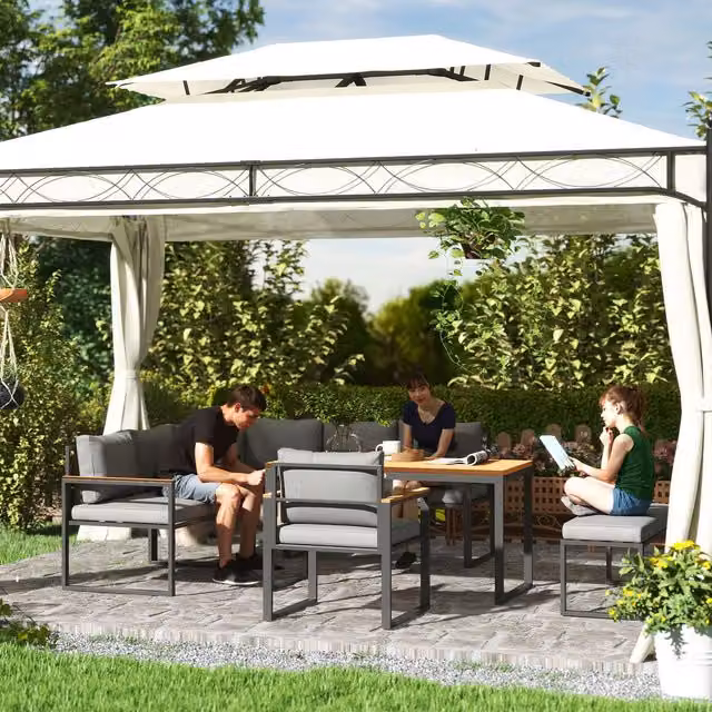 Outsunny 6 Piece L Shaped Modern Garden Furniture Set with Bench in Grey