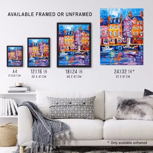 Artery8 Scarborough Harbour Yorkshire Painting Framed Wall Art Print, Multicolour, W: 21.0 x H: 29.7 cm – 3