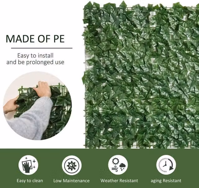 NESTLUNE Artificial Ivy Leaf Garden Fence Hedge in Green, W: 100 cm, H: 15 cm