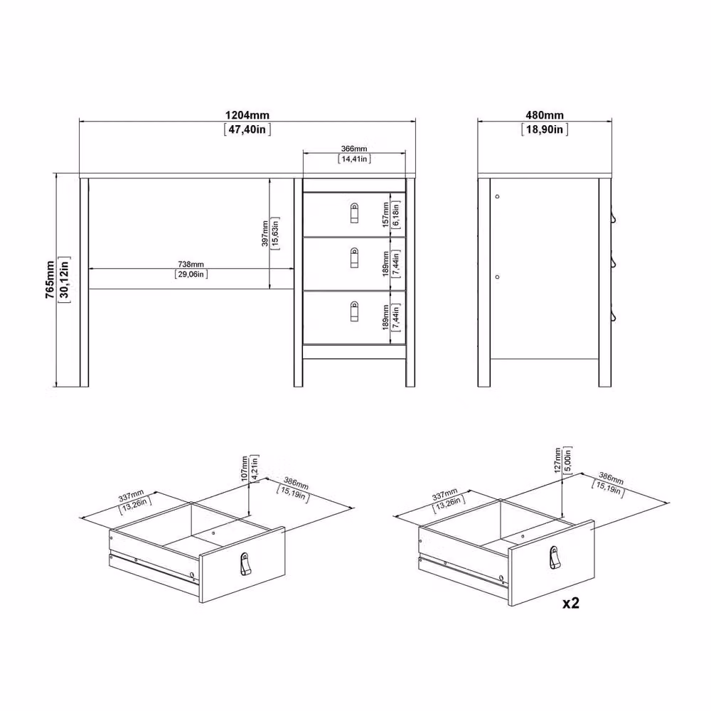 Wyld Haus Gossmere Matt Black Modern Writing Desk with Single Pedestal, W/D/H: 120.4 x 48.0 x 76.5 cm – 4