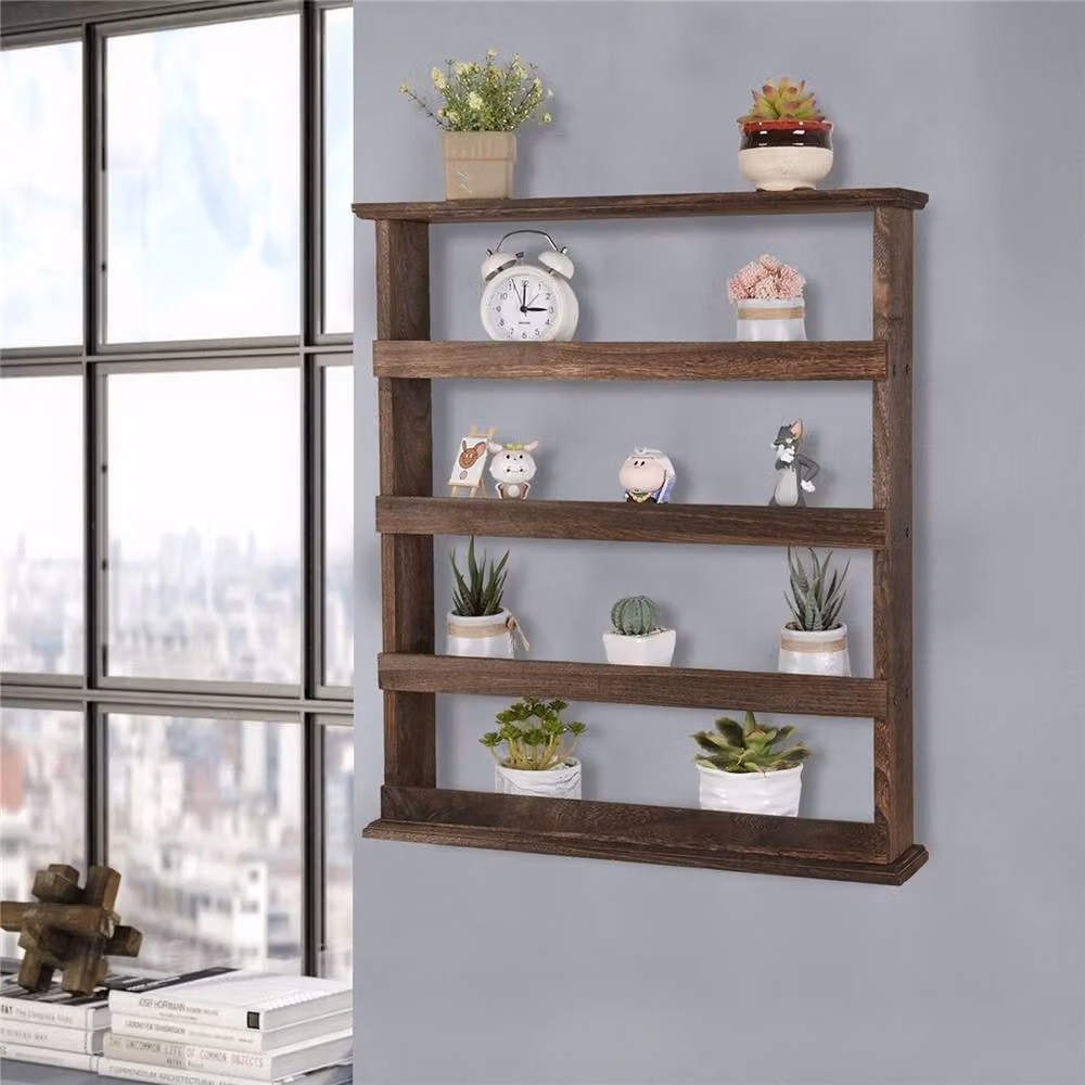 NESTLUNE 4-Tier Rustic Wooden Floating Wall Mounted Display Shelf in Brown, W/D/H: 100 x 100 x 100 cm – 4