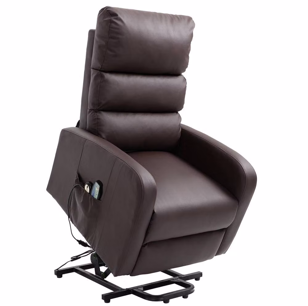STILVORA Power Lift Recliner Chair with Massage and Heat in Brown Synthetic Leather – 5