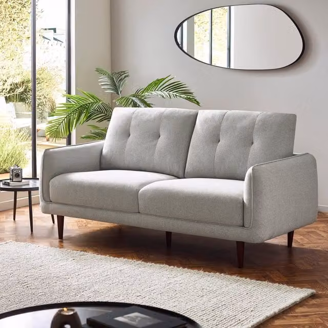 Julian Bowen Remy 3 Seater Mid-Century Fabric Sofa in Grey with Walnut Wood Frame