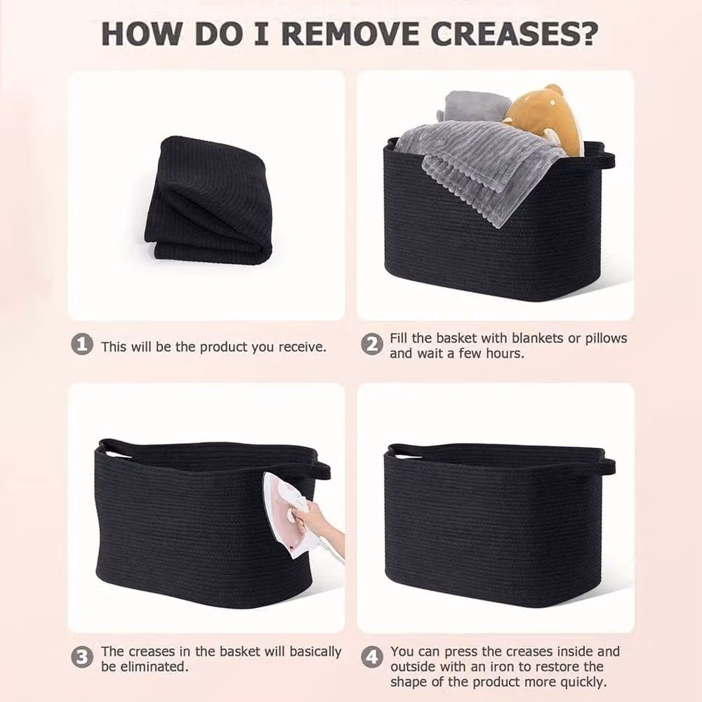 FLAVORA Black Large Cotton Fabric Storage and Laundry Basket, W: 55.0 cm, D: 38.0 cm, H: 30.0 cm – 3